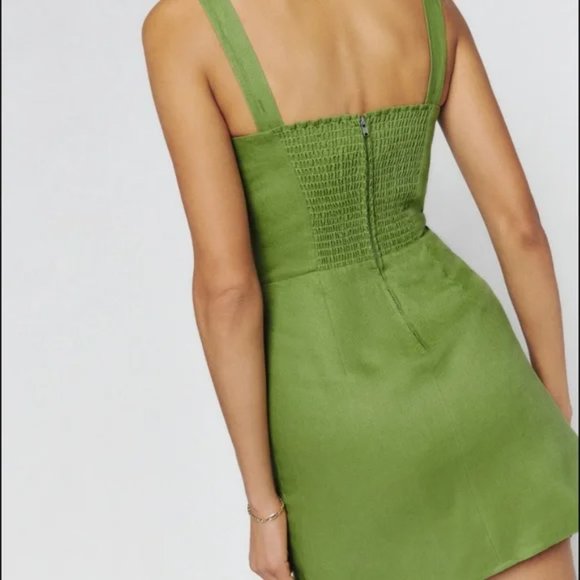 Reformation Miso Linen Dress in Green size 12 Altered Straps - Picture 3 of 12